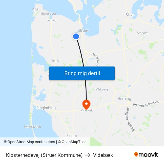 Klosterhedevej (Struer Kommune) to Videbæk map