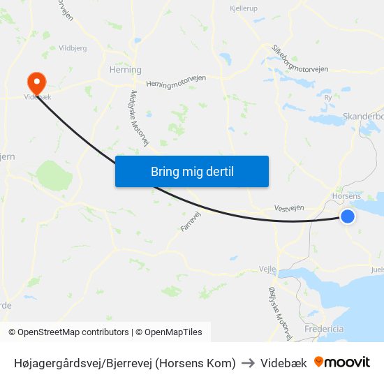 Højagergårdsvej/Bjerrevej (Horsens Kom) to Videbæk map