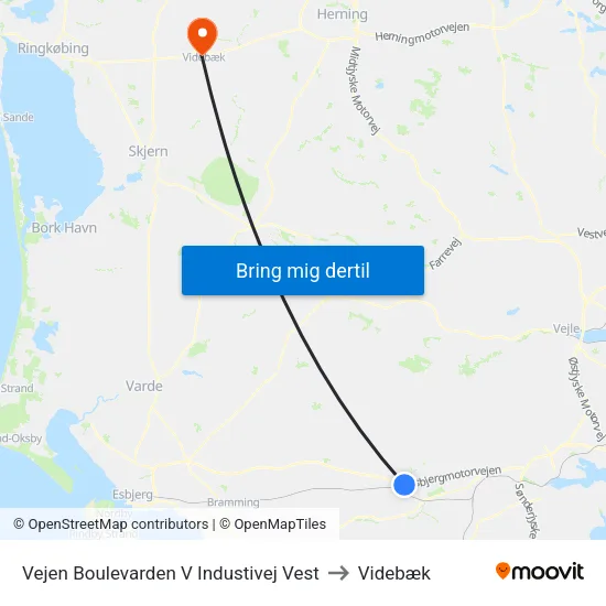 Vejen Boulevarden V Industivej Vest to Videbæk map