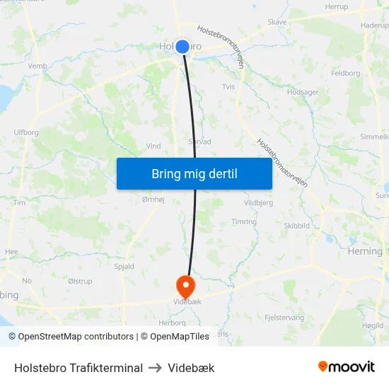 Holstebro Trafikterminal to Videbæk map