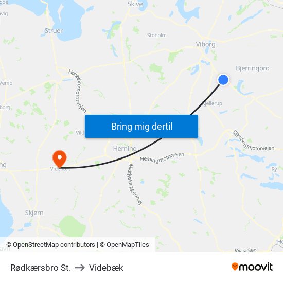 Rødkærsbro St. to Videbæk map