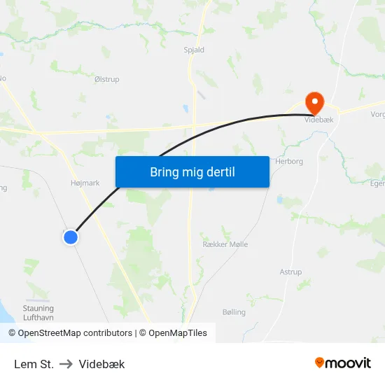 Lem St. to Videbæk map