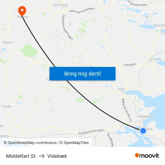 Middelfart St. to Videbæk map