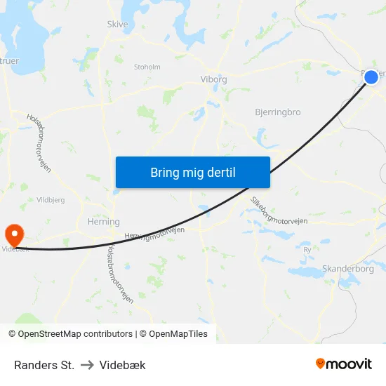 Randers St. to Videbæk map