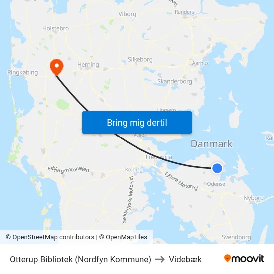 Otterup Bibliotek (Nordfyn Kommune) to Videbæk map