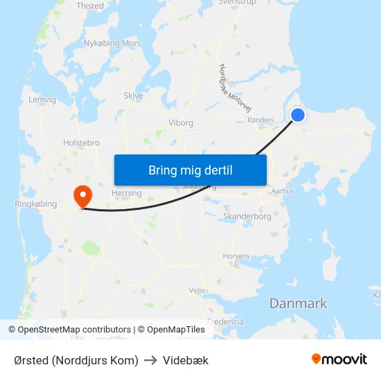 Ørsted (Norddjurs Kom) to Videbæk map