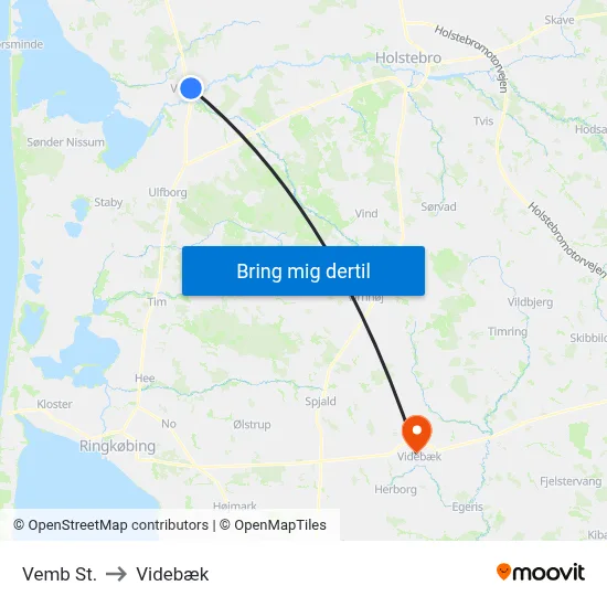 Vemb St. to Videbæk map