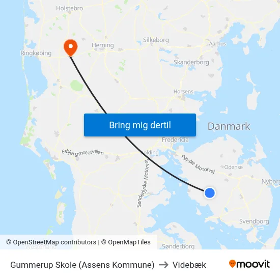 Gummerup Skole (Assens Kommune) to Videbæk map