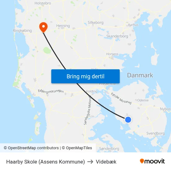 Haarby Skole (Assens Kommune) to Videbæk map