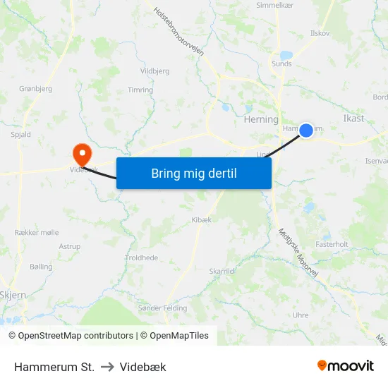 Hammerum St. to Videbæk map