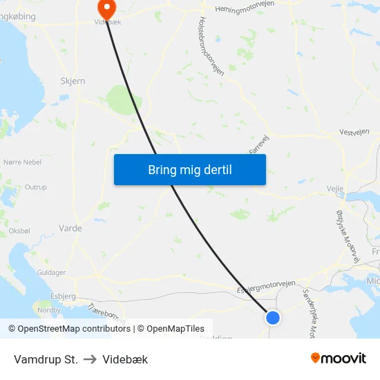 Vamdrup St. to Videbæk map