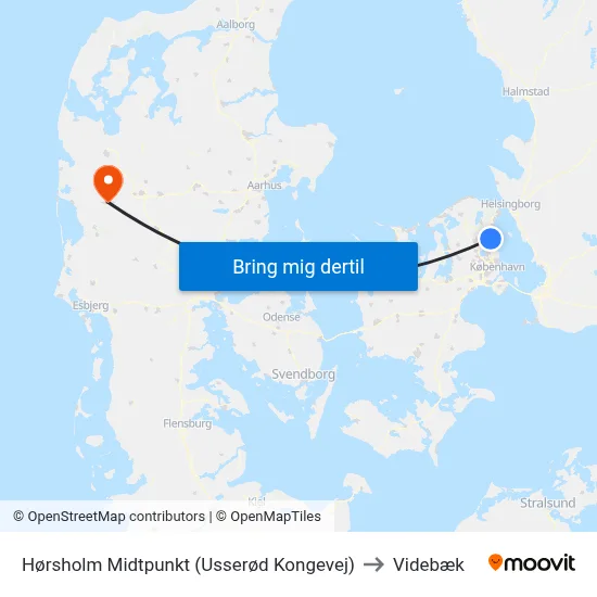 Hørsholm Midtpunkt (Usserød Kongevej) to Videbæk map