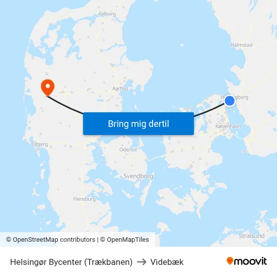 Helsingør Bycenter (Trækbanen) to Videbæk map