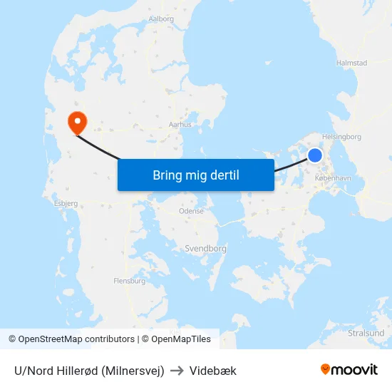 U/Nord Hillerød (Milnersvej) to Videbæk map