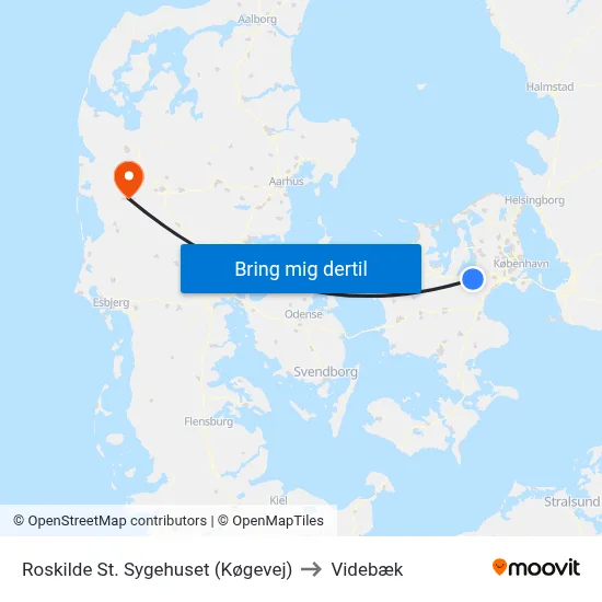 Roskilde St. Sygehuset (Køgevej) to Videbæk map