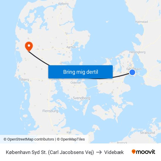 København Syd St. (Carl Jacobsens Vej) to Videbæk map