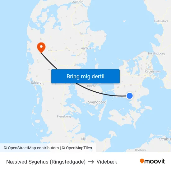 Næstved Sygehus (Ringstedgade) to Videbæk map