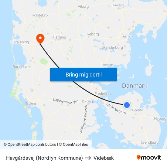 Havgårdsvej (Nordfyn Kommune) to Videbæk map