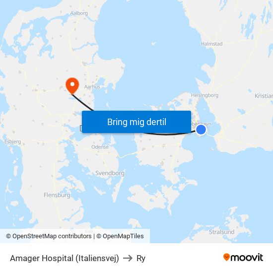 Amager Hospital (Italiensvej) to Ry map