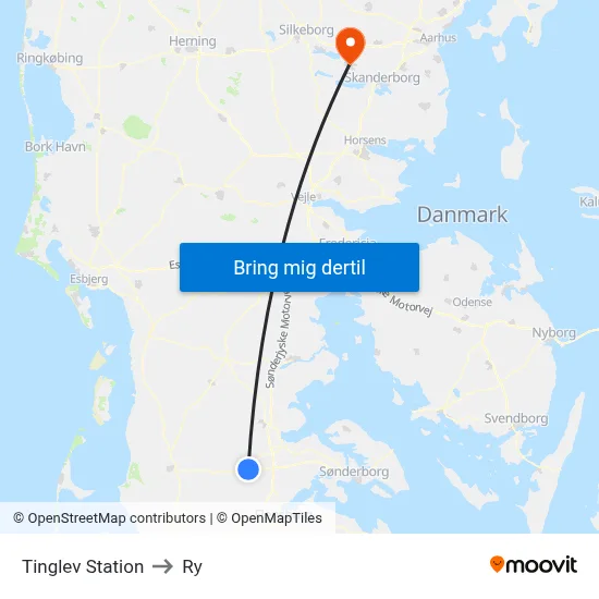 Tinglev Station to Ry map