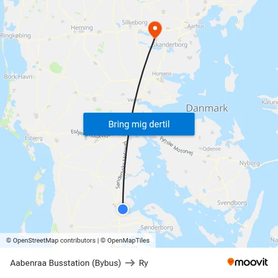 Aabenraa Busstation (Bybus) to Ry map