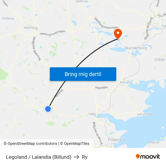 Legoland / Lalandia (Billund) to Ry map