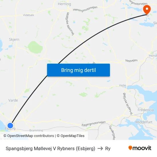 Spangsbjerg Møllevej V Rybners (Esbjerg) to Ry map