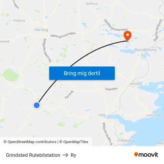 Grindsted Rutebilstation to Ry map