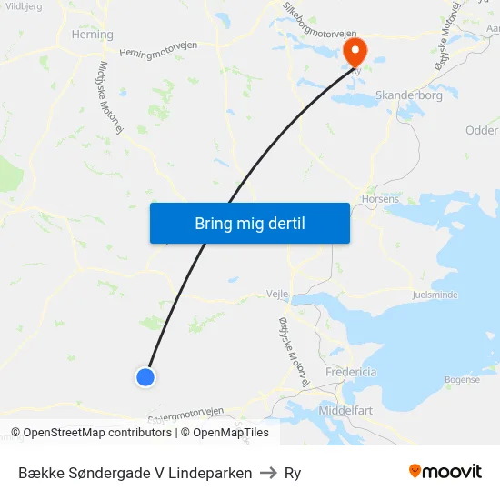 Bække Søndergade V Lindeparken to Ry map