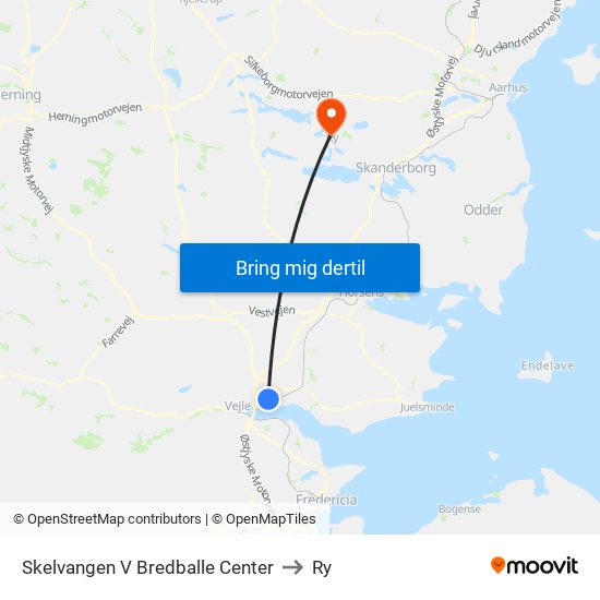 Skelvangen V Bredballe Center to Ry map