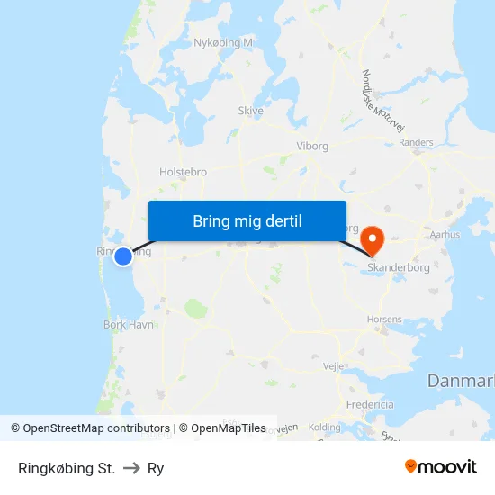 Ringkøbing St. to Ry map