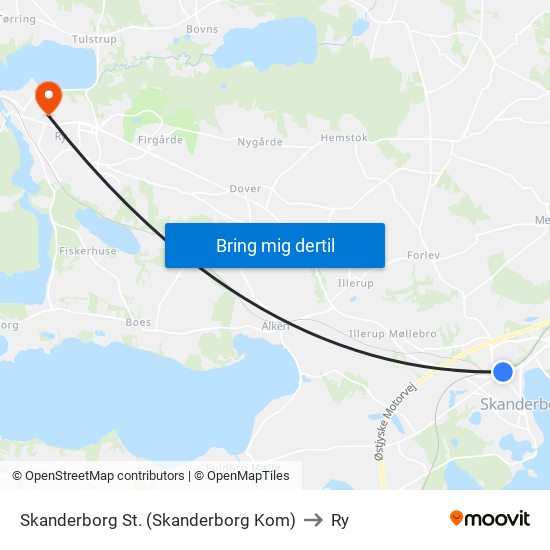 Skanderborg St. (Skanderborg Kom) to Ry map