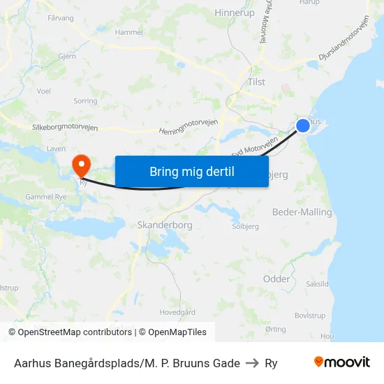 Aarhus Banegårdsplads/M. P. Bruuns Gade to Ry map