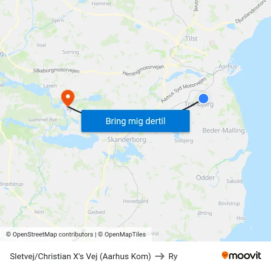 Sletvej/Christian X's Vej (Aarhus Kom) to Ry map