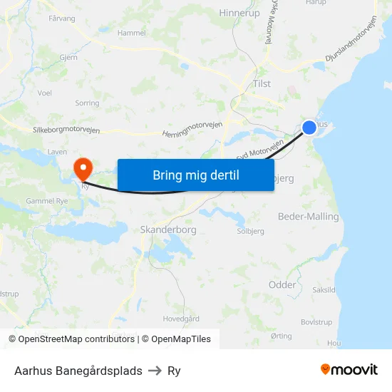 Aarhus Banegårdsplads to Ry map