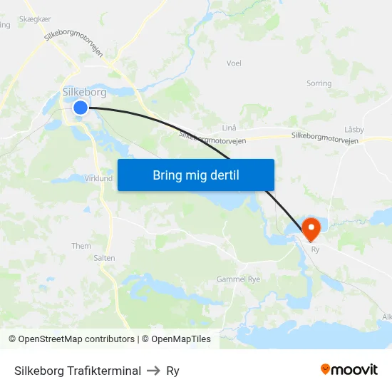 Silkeborg Trafikterminal to Ry map