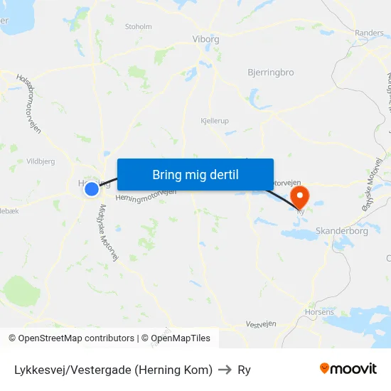 Lykkesvej/Vestergade (Herning Kom) to Ry map