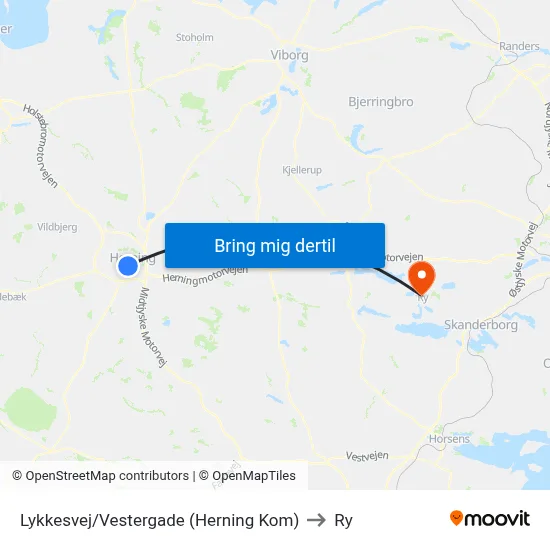 Lykkesvej/Vestergade (Herning Kom) to Ry map
