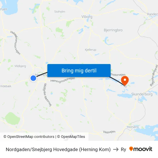 Nordgaden/Snejbjerg Hovedgade (Herning Kom) to Ry map