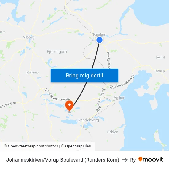 Johanneskirken/Vorup Boulevard (Randers Kom) to Ry map