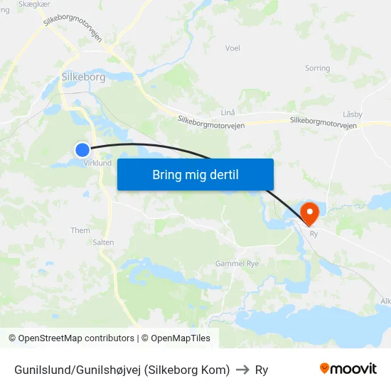 Gunilslund/Gunilshøjvej (Silkeborg Kom) to Ry map
