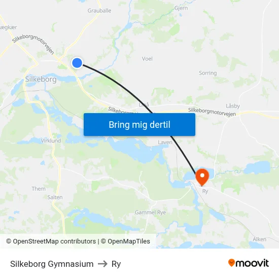 Silkeborg Gymnasium to Ry map