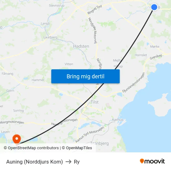 Auning (Norddjurs Kom) to Ry map