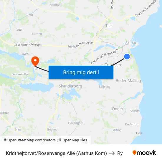 Kridthøjtorvet/Rosenvangs Allé (Aarhus Kom) to Ry map