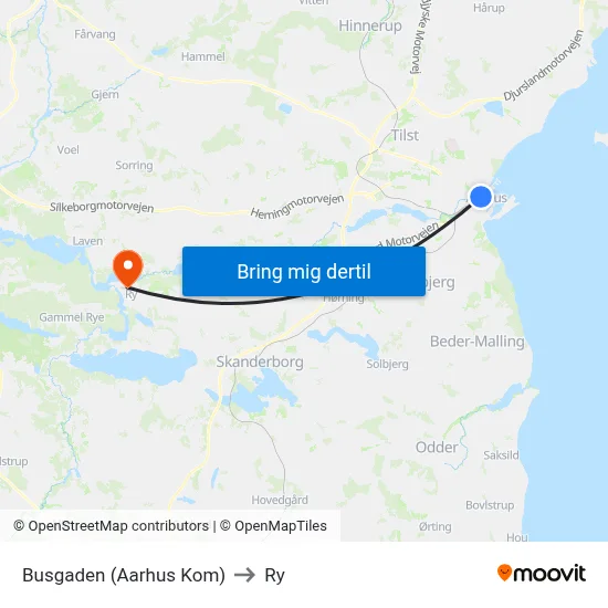 Busgaden (Aarhus Kom) to Ry map