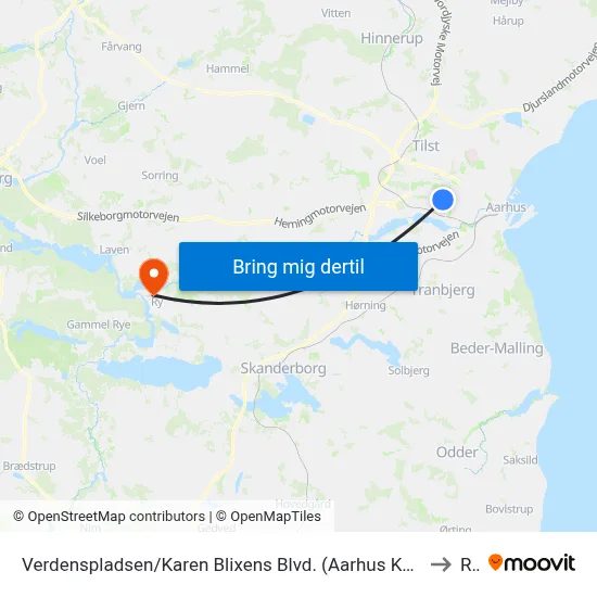 Verdenspladsen/Karen Blixens Blvd. (Aarhus Kom) to Ry map