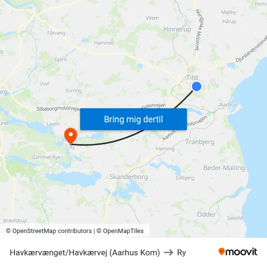 Havkærvænget/Havkærvej (Aarhus Kom) to Ry map