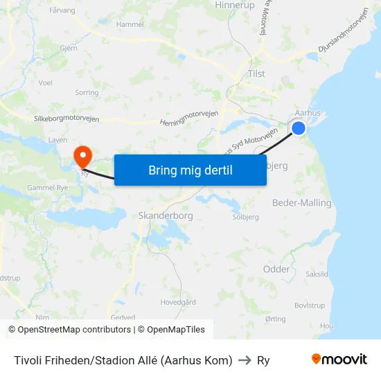 Tivoli Friheden/Stadion Allé (Aarhus Kom) to Ry map