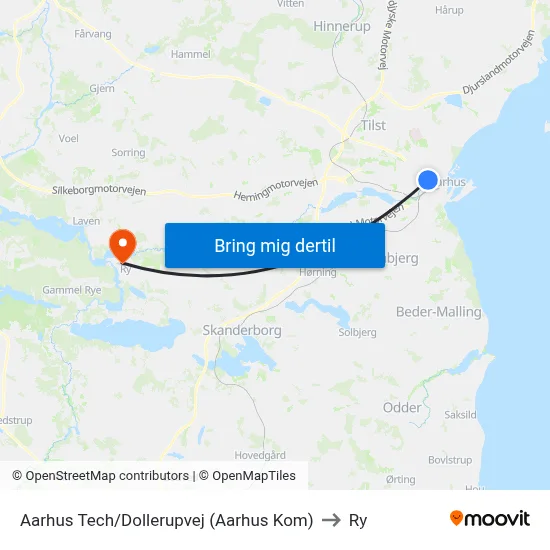 Aarhus Tech/Dollerupvej (Aarhus Kom) to Ry map