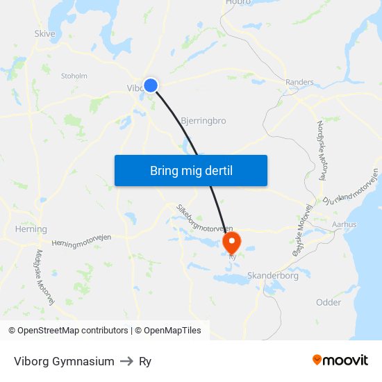 Viborg Gymnasium to Ry map
